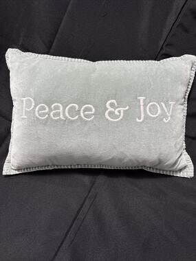Velvet Grayish Blue Peace & Joy Lumbar Pillow 13x20 Home Decor